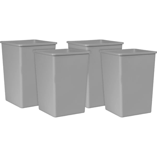 35 gal Square Indoor Plastic Can, Gray, Linear Low-Density Polyethylene (LLDPE), 19.5 in, 4 PK